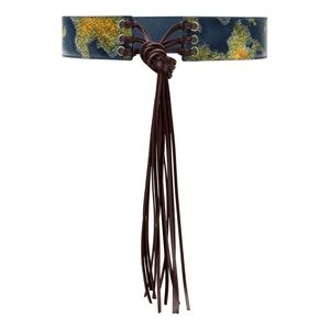 Floral Burgundy Belt with Tassels - Greek Map - L